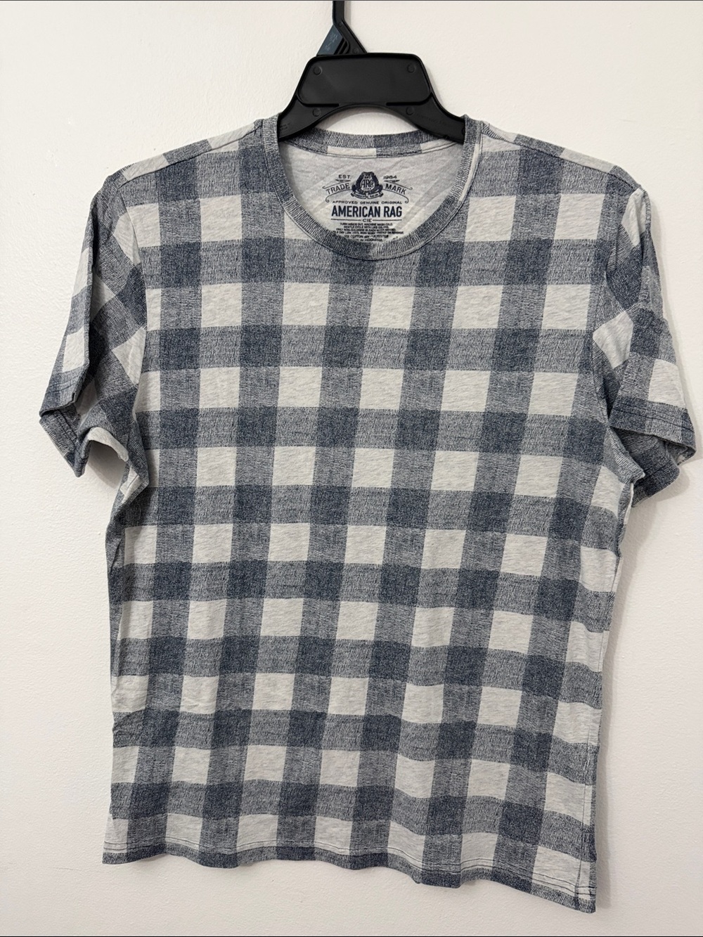 American Rag Gray and White Check Short-Sleeve Crew Tee